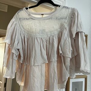 Boho Lace Free People Ruffle Women's Top in Light Pink